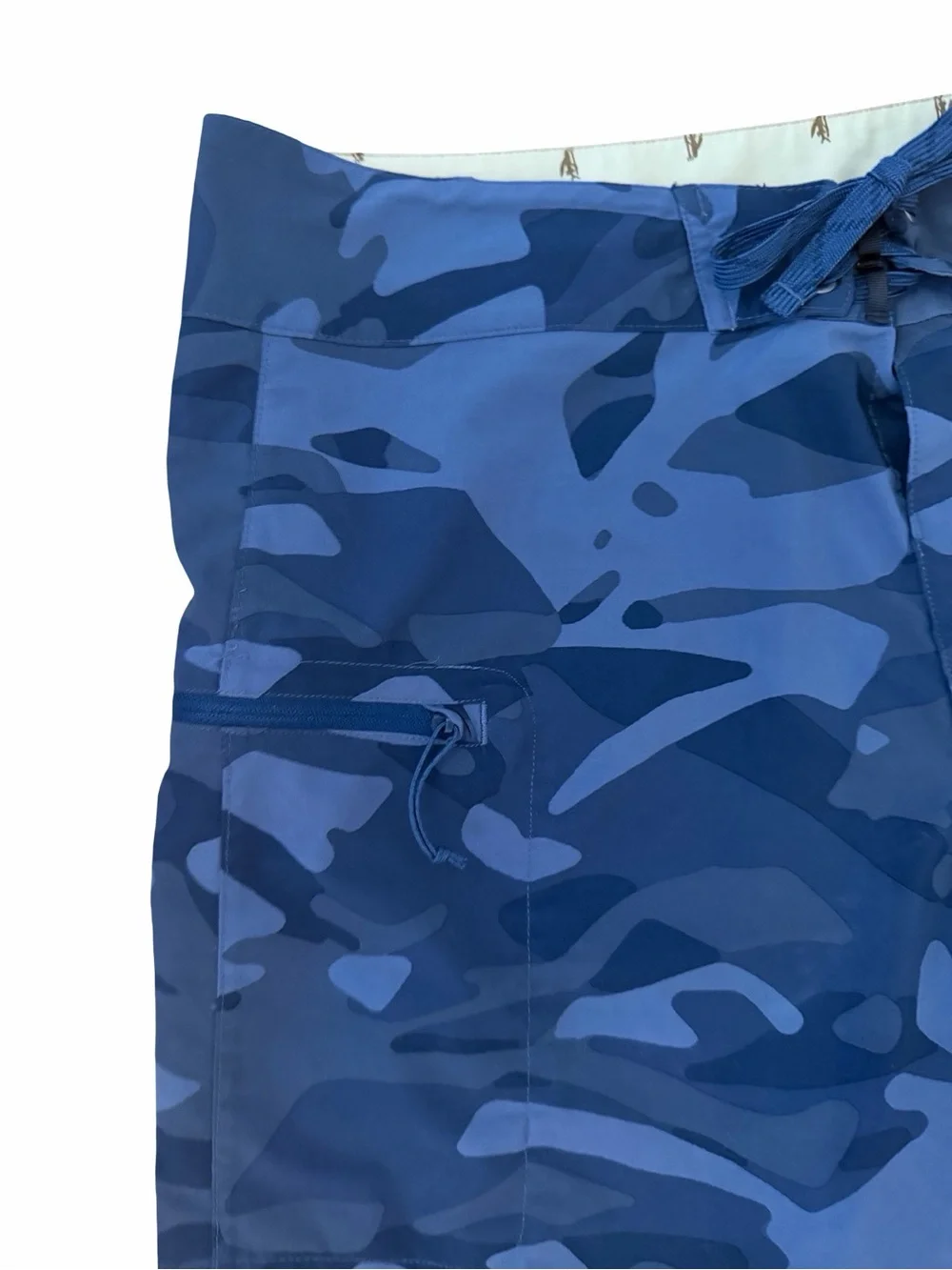 Patagonia Blue Camo Lightweight Swim Trunks Shorts Mens Size 32 Pockets Unlined